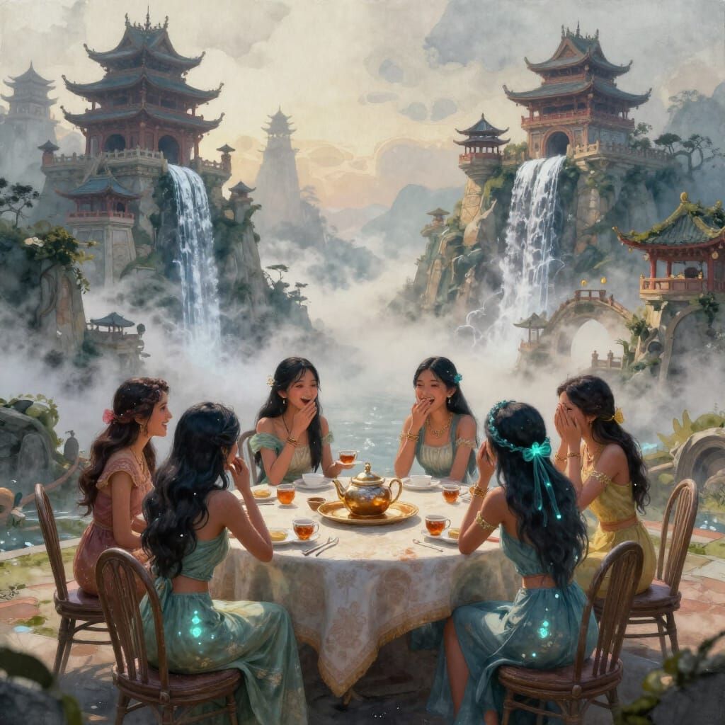 Bioluminescent Fairies Gossiping in Fantasy Castles