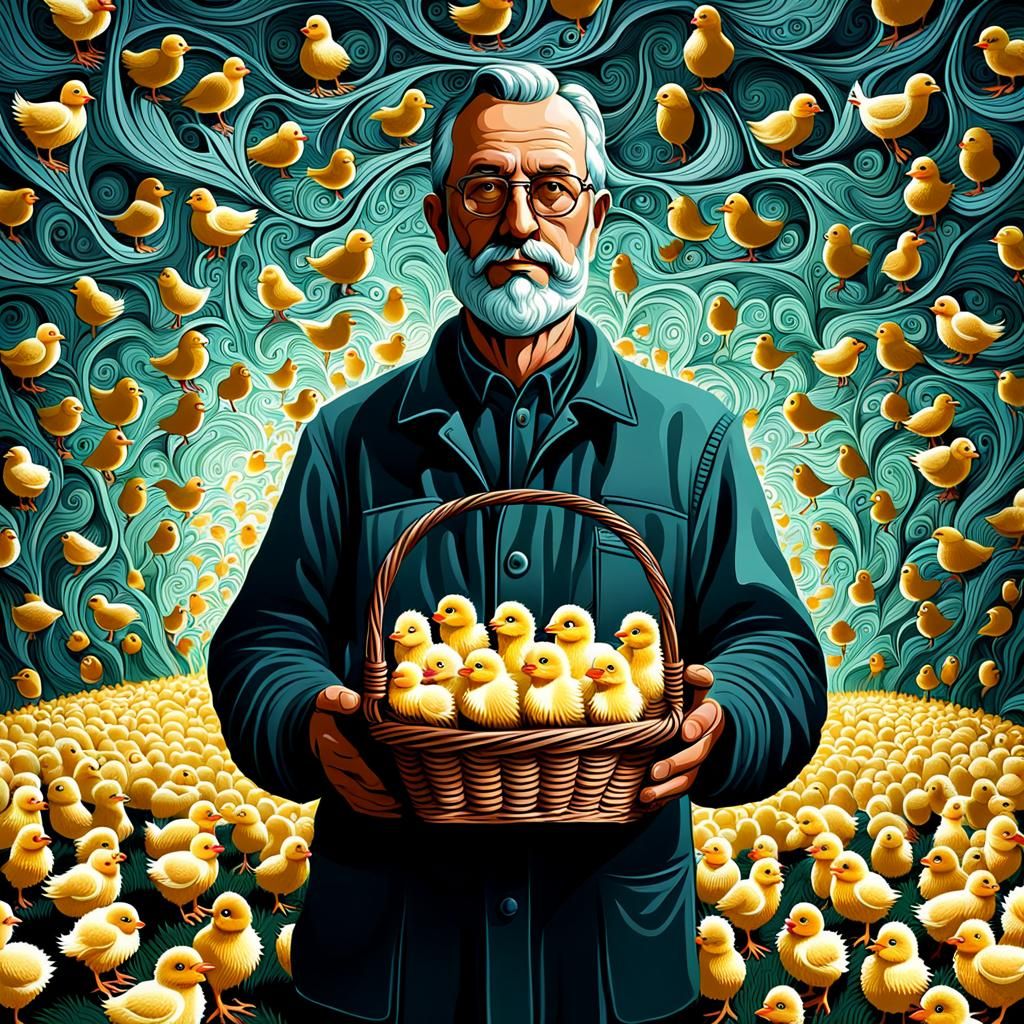 Man Holding Chicks: American Regionalism with Abstract Eleme...