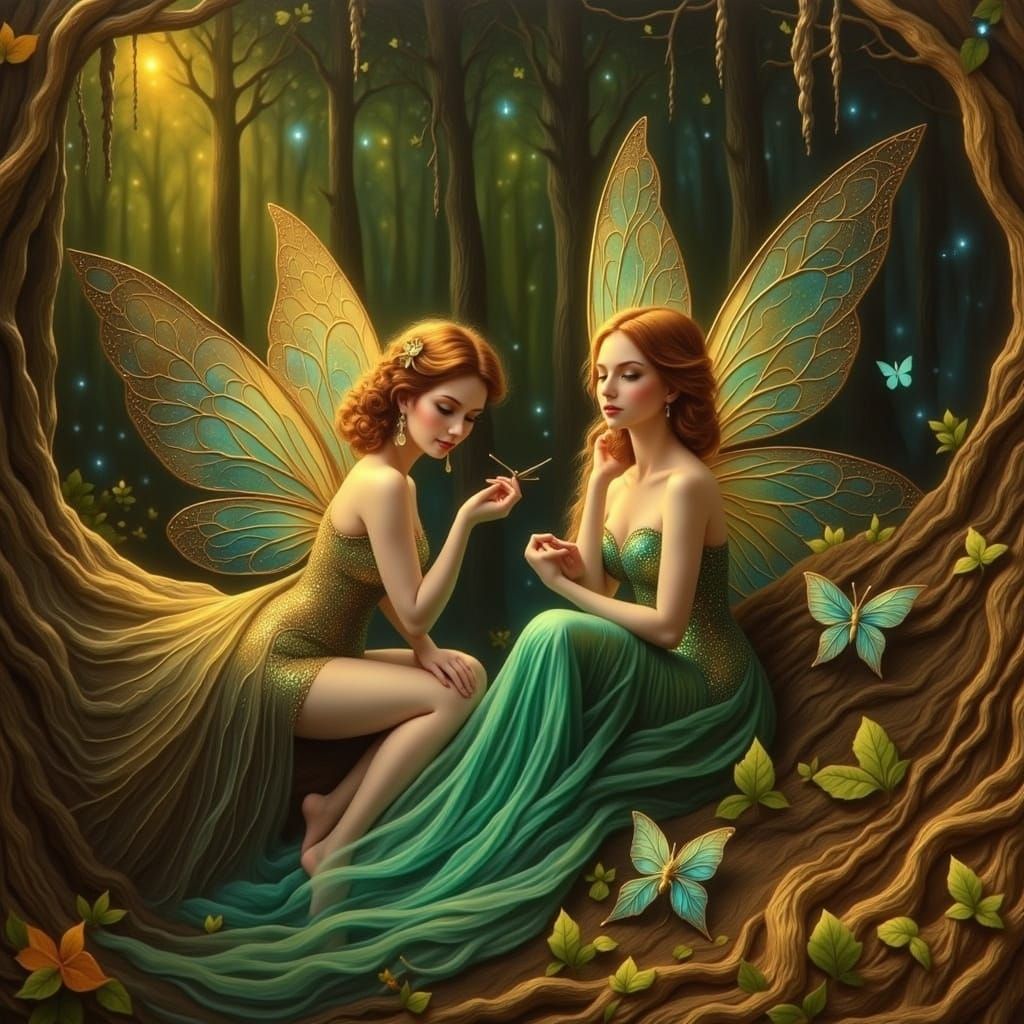 Gilded Forest Fairies in Shimmering Abyss