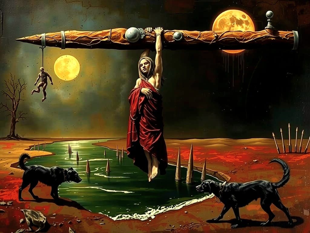 Gothic Dystopian Scene in Acrylic, Close-Up