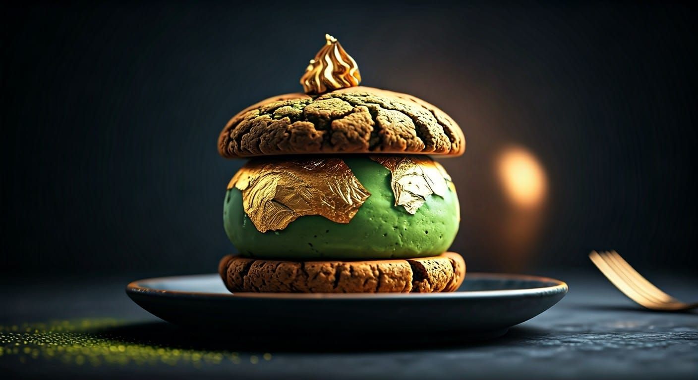 Matcha Ice Cream Sandwich with Gold Leaf
