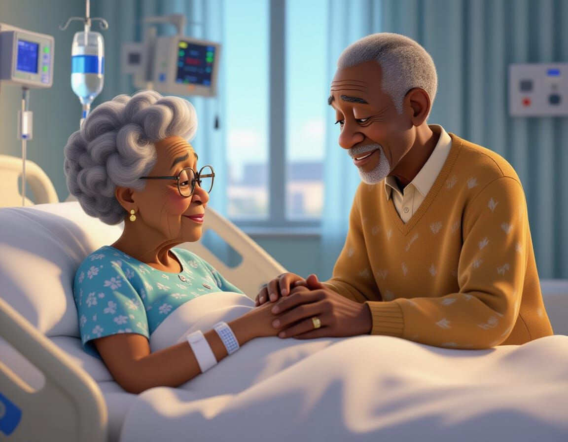 Pixar Style Elderly Couple's Love in Hospital