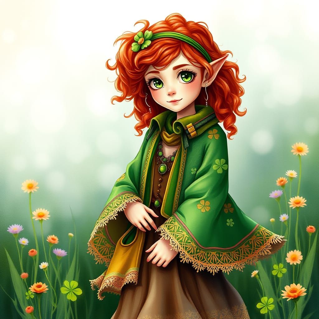 Enchanted Irish Faerie in Emerald Coat