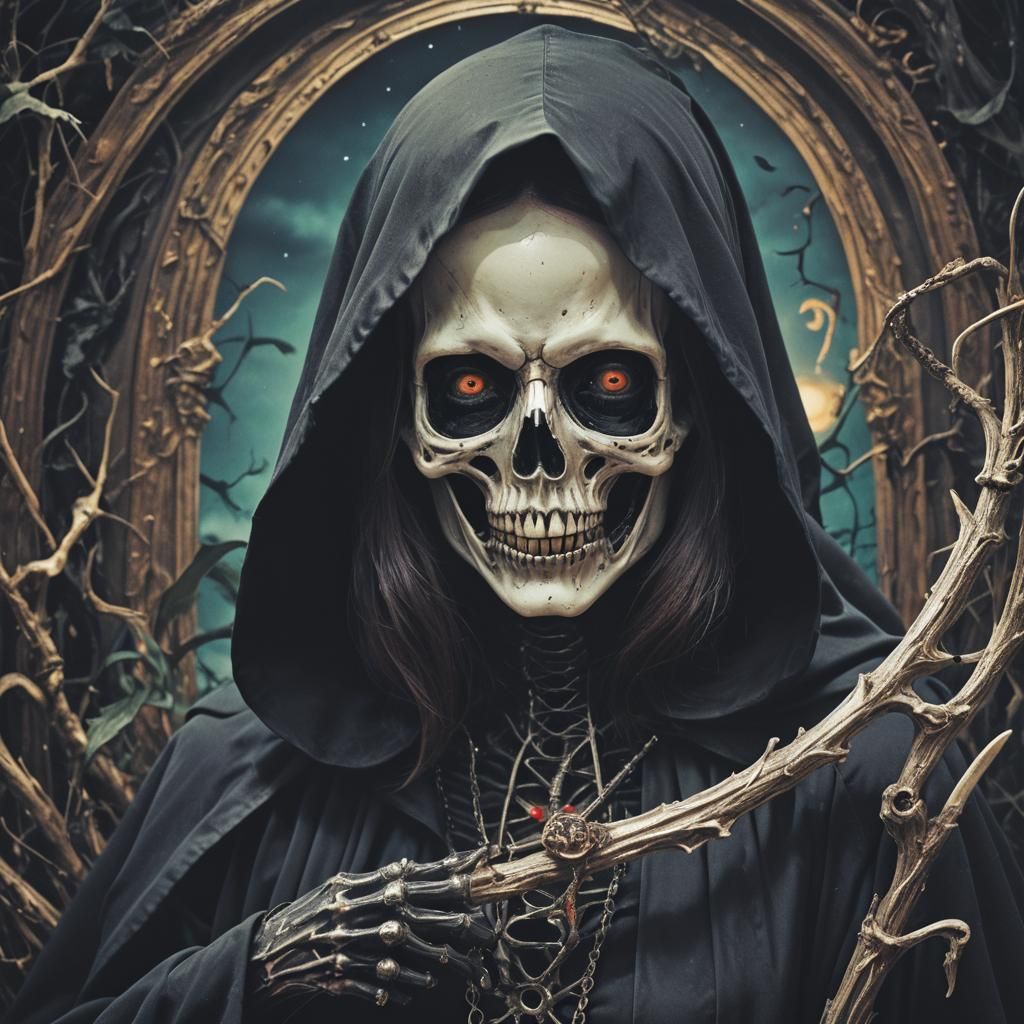 Romantic Grim Reaper: Hyperrealistic Fairytale Portrait