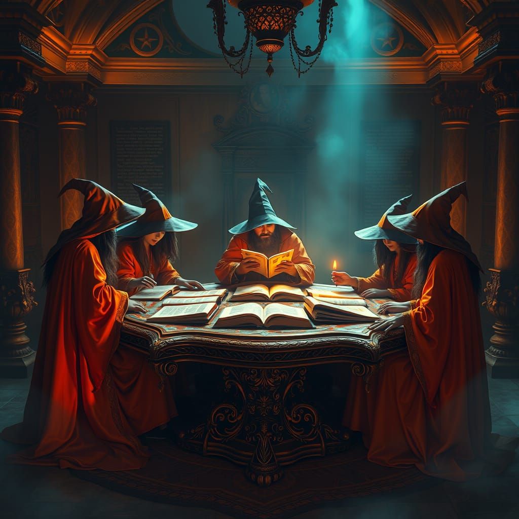 Witches Gather in Mystical Chamber, Inspired by Art Nouveau ...