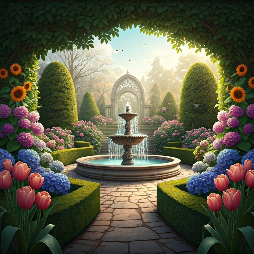 Surreal Floral Oasis in Pastel Hues and Soft Light