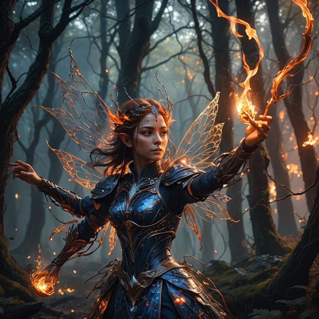 Armored Fairy Reaching for Flame: Dark Fantasy Art