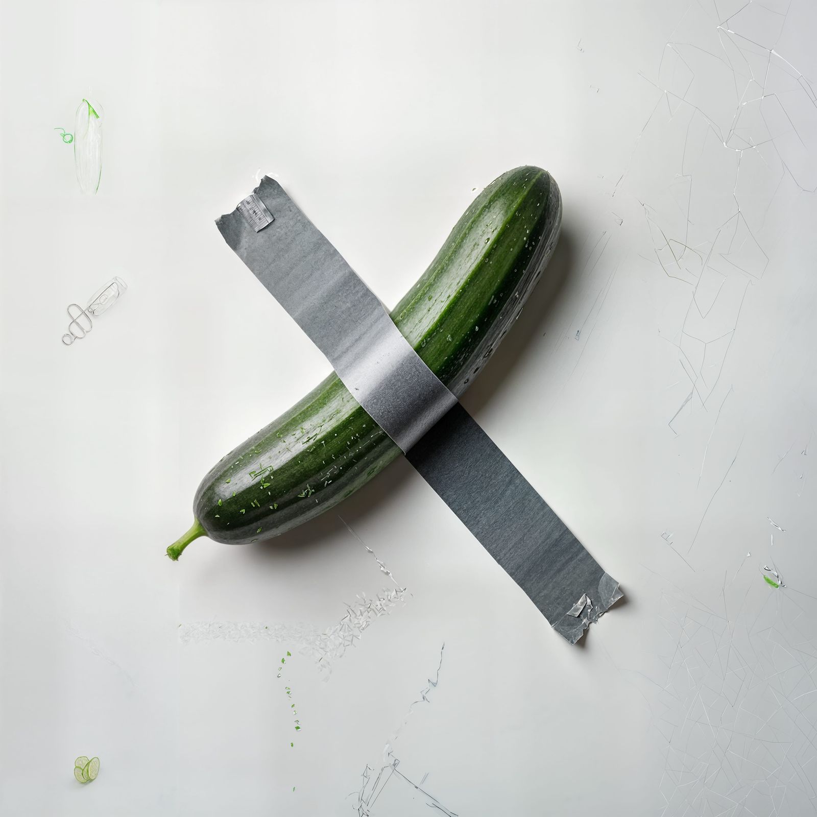 Cucumber Adheres to Silver Scotch Tape in a Delicate, High-E...