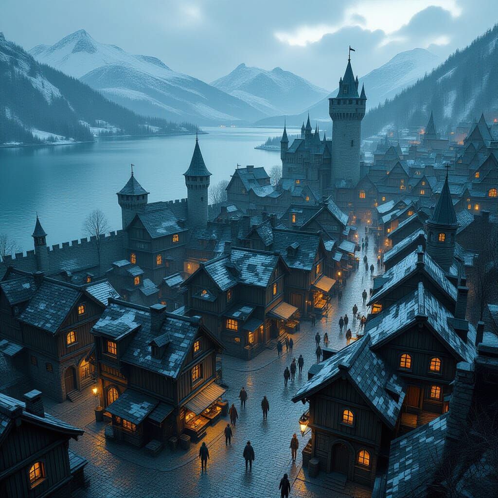 Grimy Medieval Metropolis in Dystopian Landscape