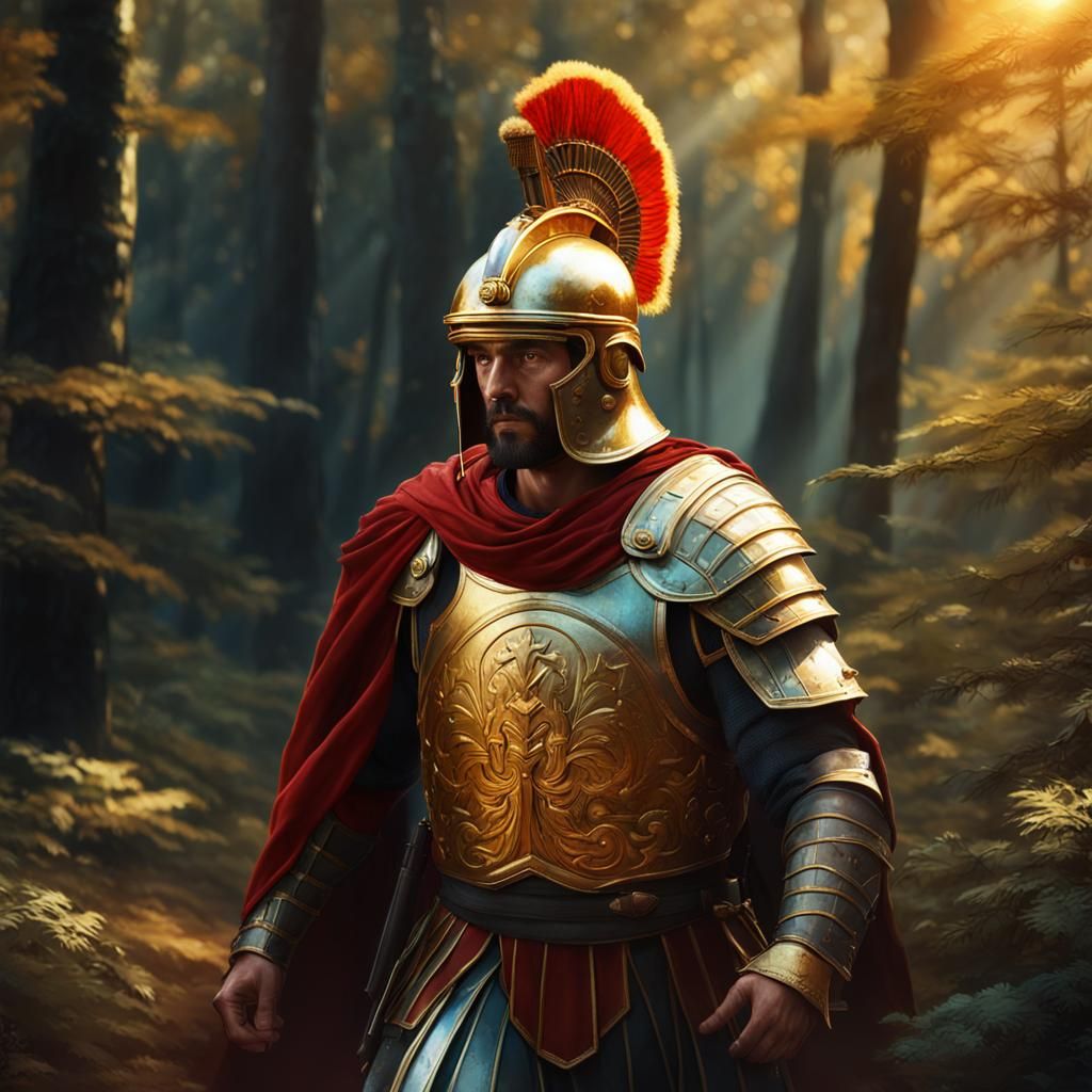 Roman Soldier in Forest: Hyperrealistic Concept Art