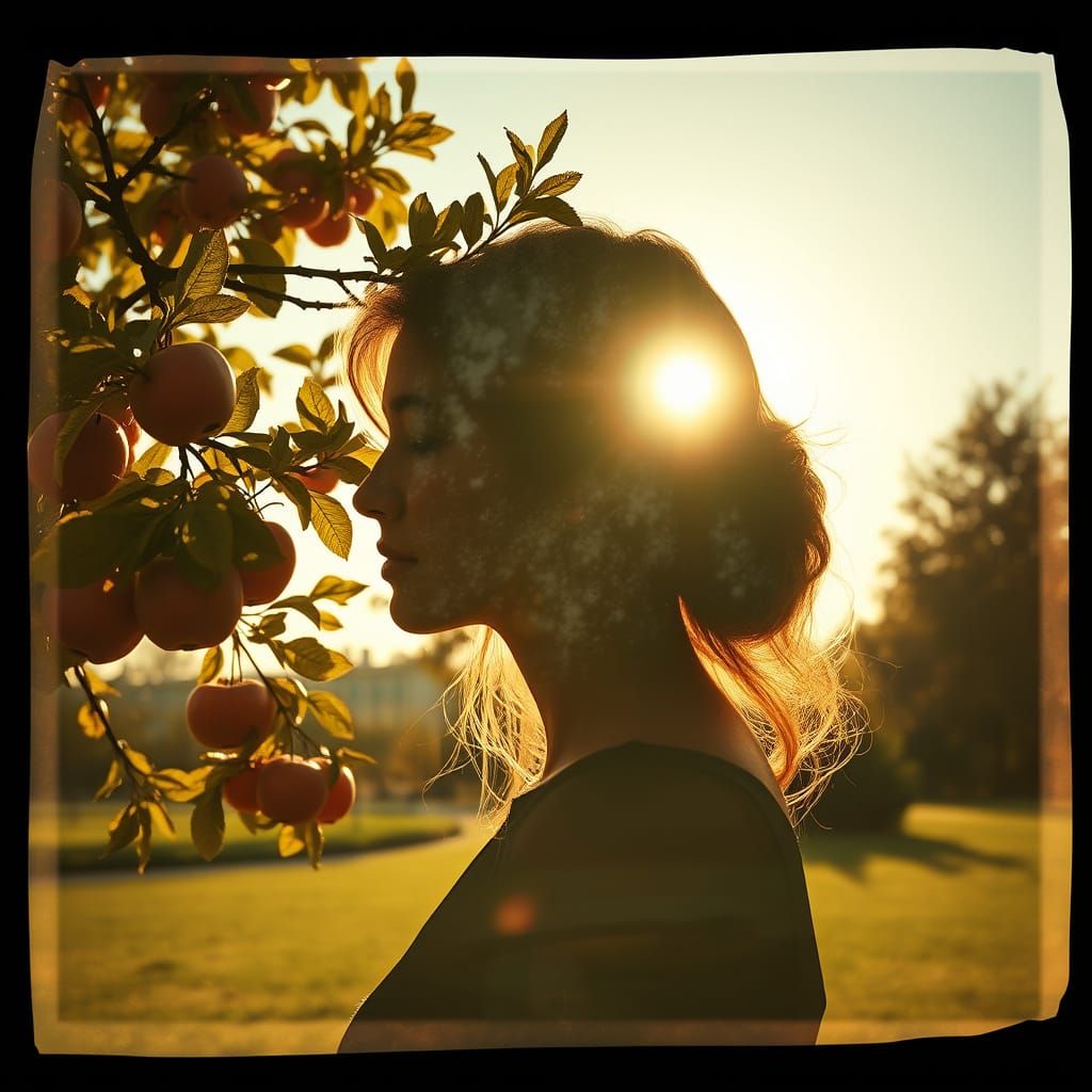 Ethereal Woman Silhouette Amidst Vintage Apple Tree