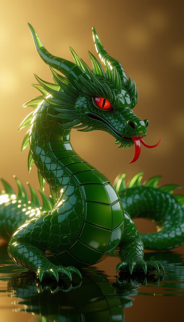 Translucent Green Glass Dragon in 3D