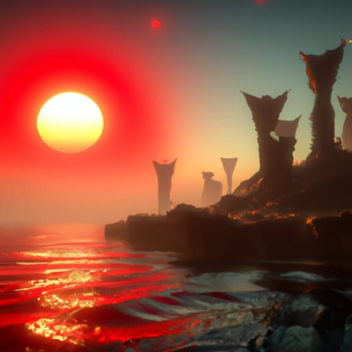 Fantastical Sunset: Detailed Matte Painting in Deep Color
