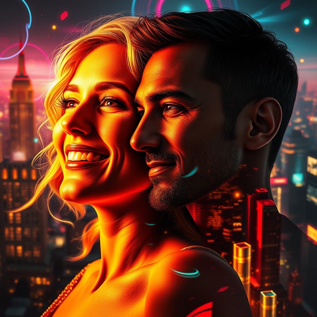 Ethereal Double Exposure: Man and Woman Portrait