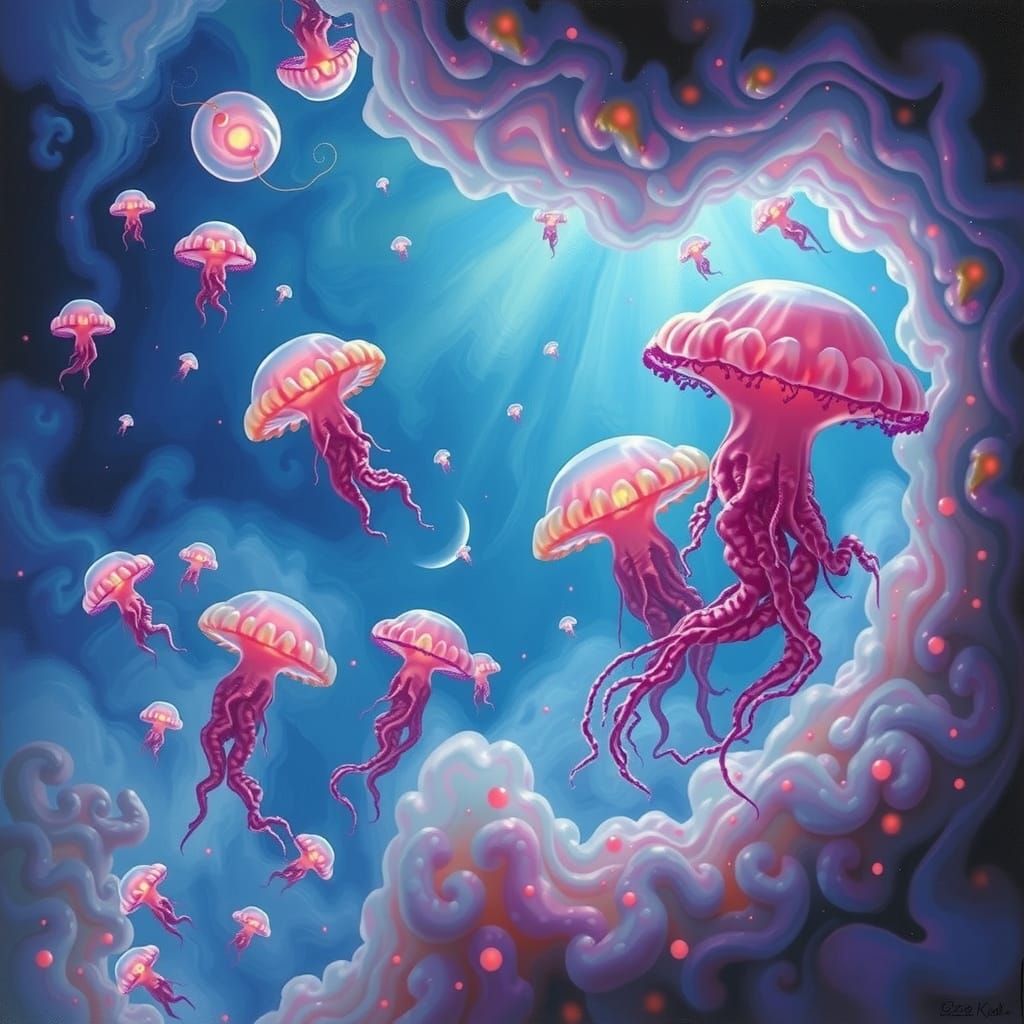 Ethereal Stratospheric Cnidarians in Dreamlike Viridian and ...