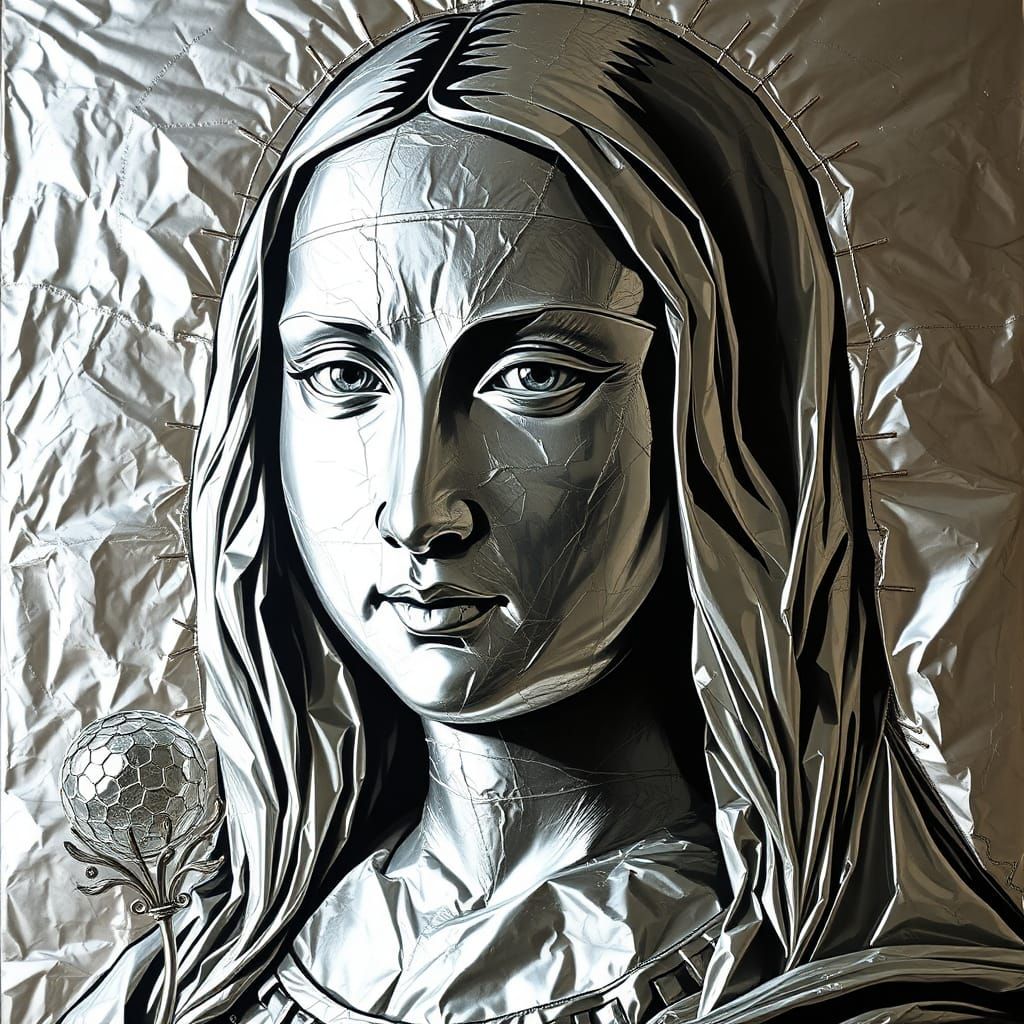 Mona Lisa Recreated in Tinfoil: Extreme Realism