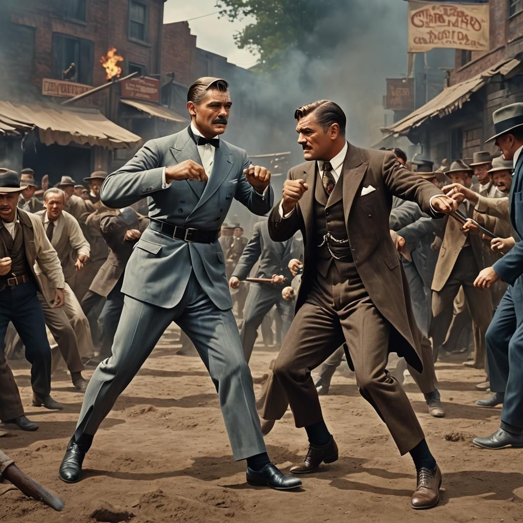 Epic Celestial Duel in Opulent Tuxedos