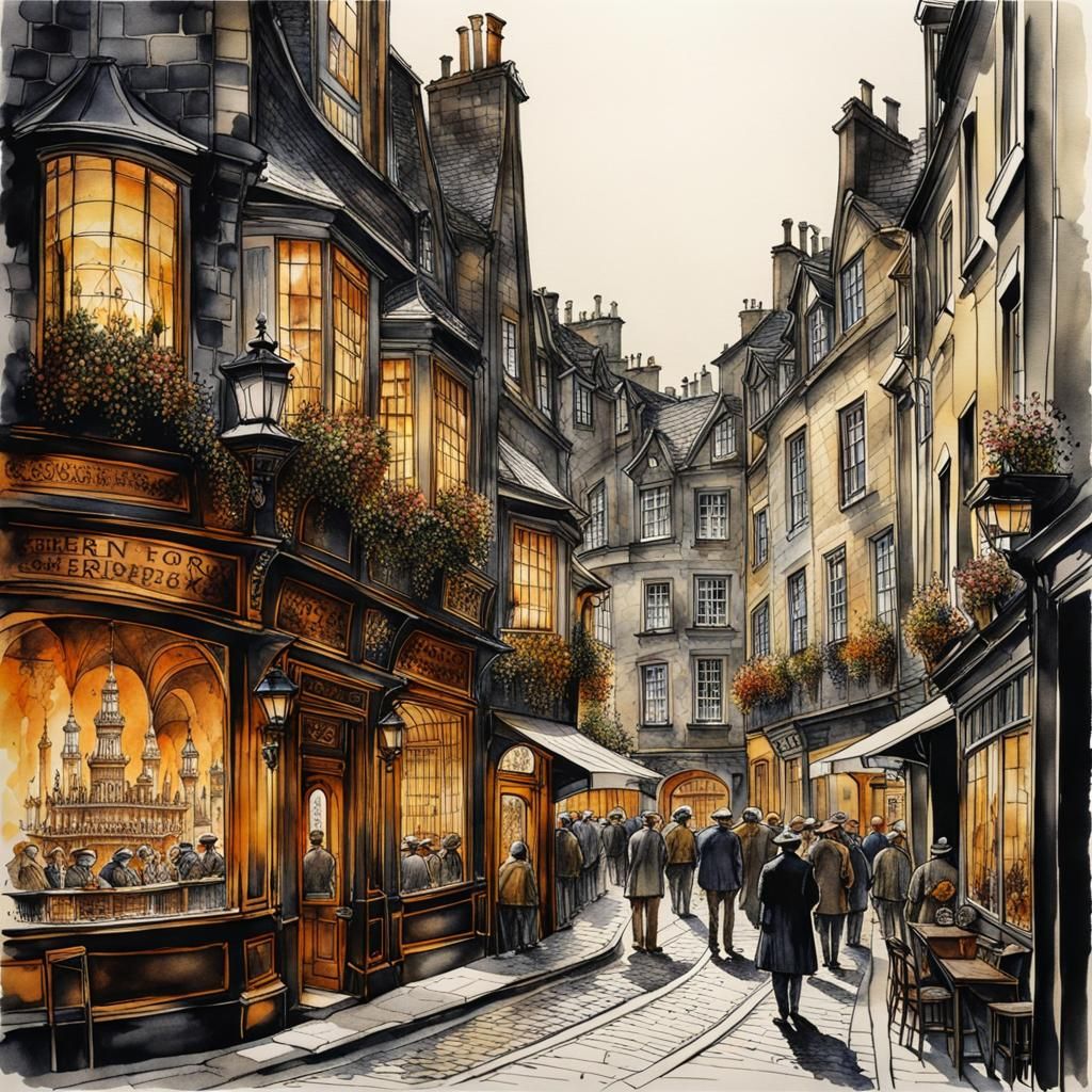 Edinburgh Sherry Drinker in Watercolor Style