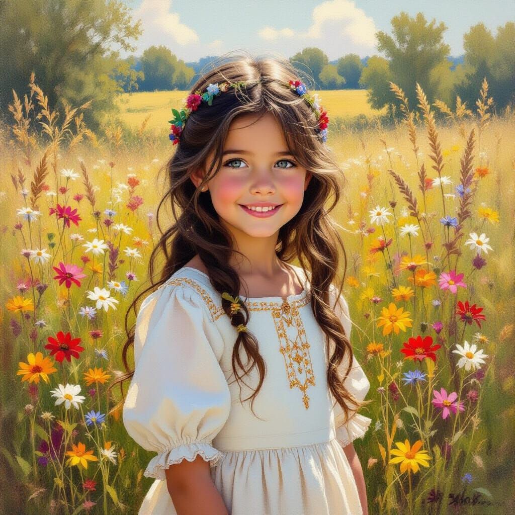 Girl in Meadow, Hudson River School Style