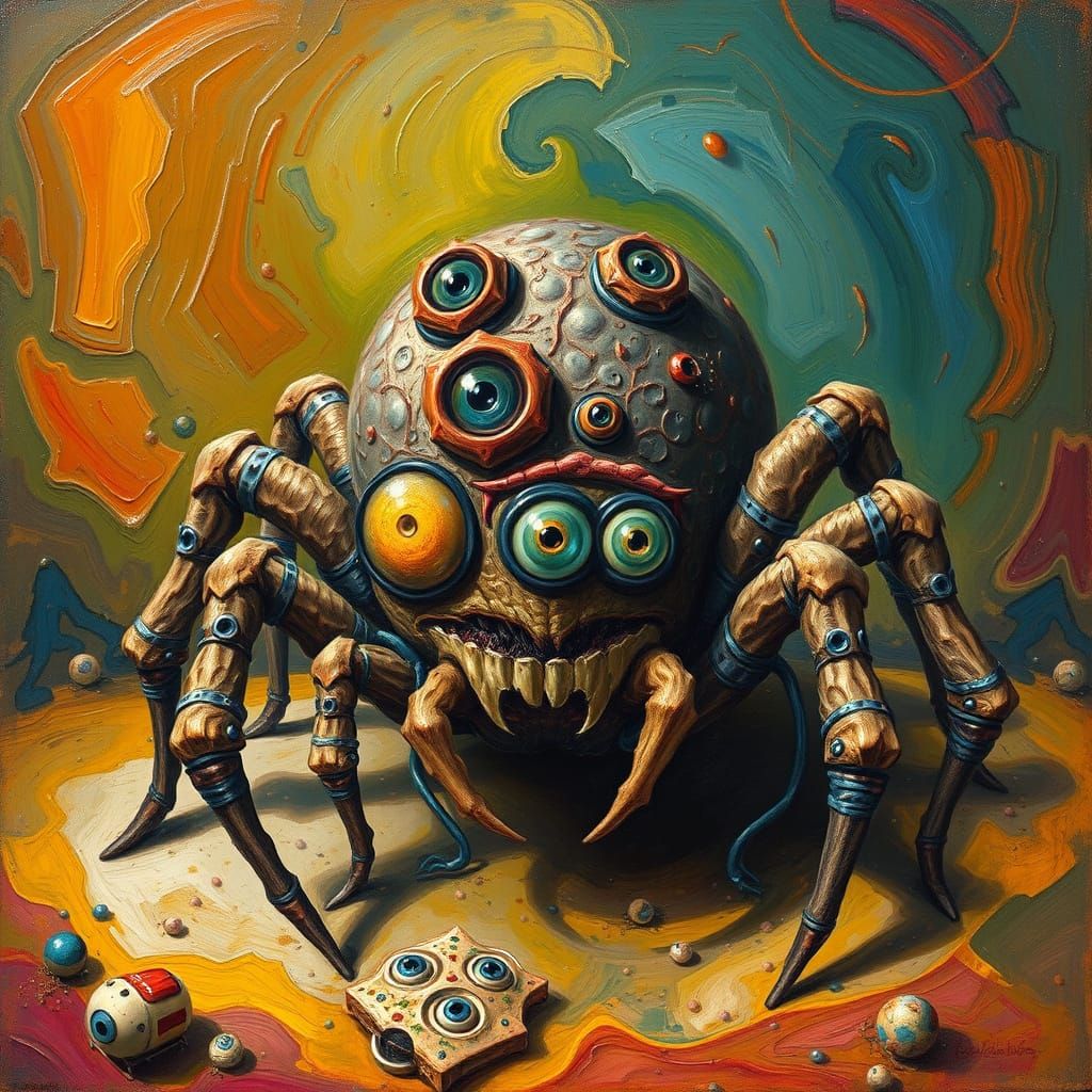 Surreal Spider Creature in Vibrant Oil Painting Style