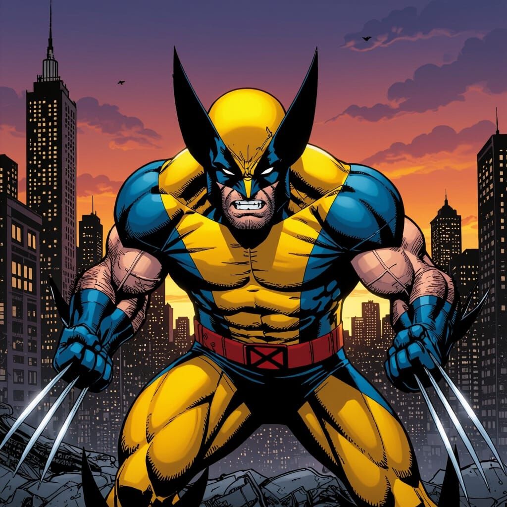 Wolverine in Classic Comic Style Cityscape