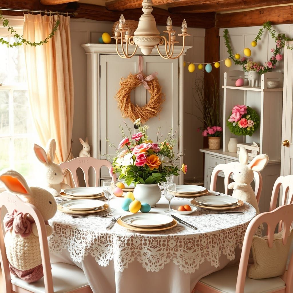 Whimsical Easter Table Setting in Pastel Colors