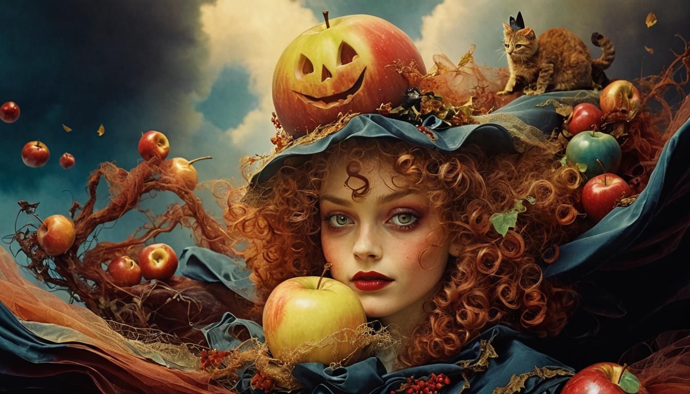 Enchanting Witch Portrait with Cat, Dreamy Photography