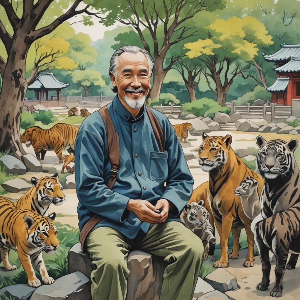 The artist Roerich visits a Zoo in China.
 He looks happy an...