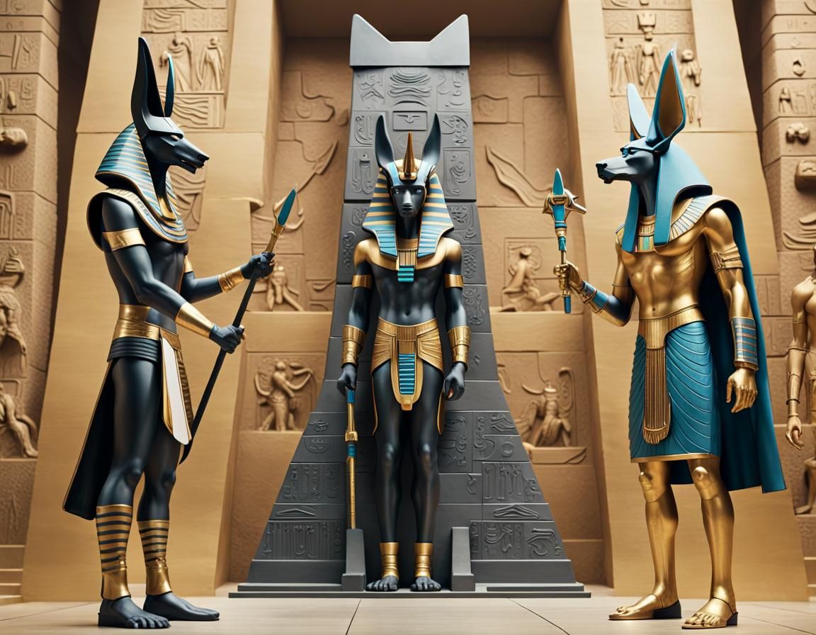 Wizard Summons Pyramid with Anubis Statues in Steampunk Styl...