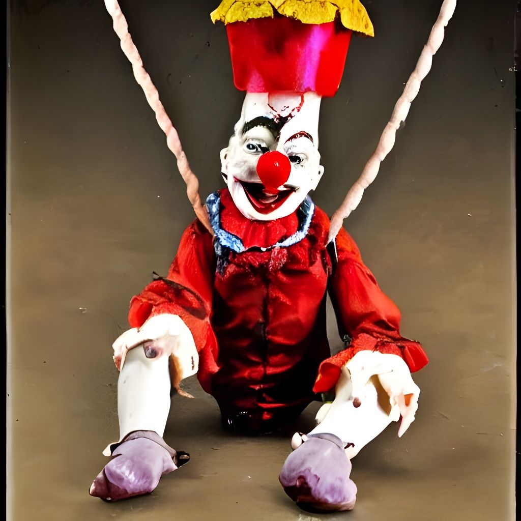 Evil Victorian Clown Puppet Shattered by the Sea