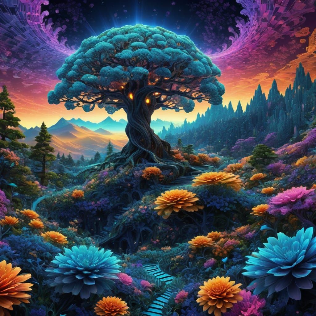 Surreal Fractal Masterpiece with Electric Blues and Purples