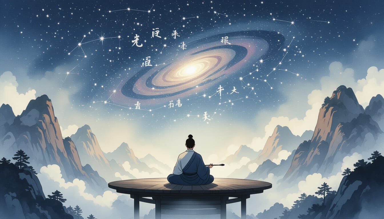 Celestial Pavilion With Meditating Philosopher and Star Call...