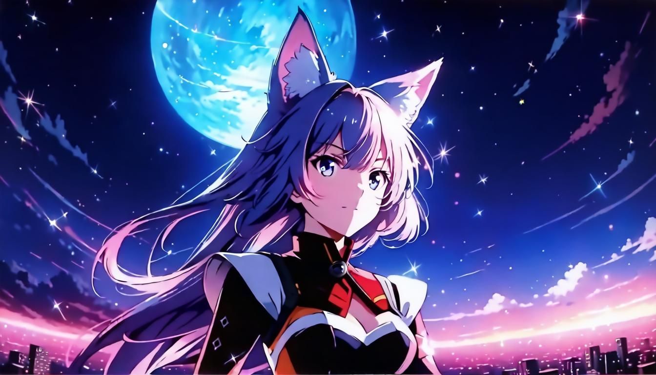 Anime Fennec Fox Girl with Glitter Effects