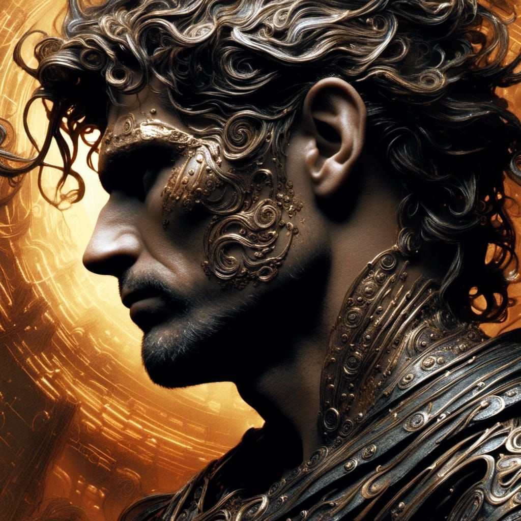 Intense Portrait of a Warrior in Ancient Armor