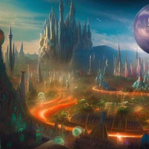 Futuristic Theme Park on a Celestial Asteroid