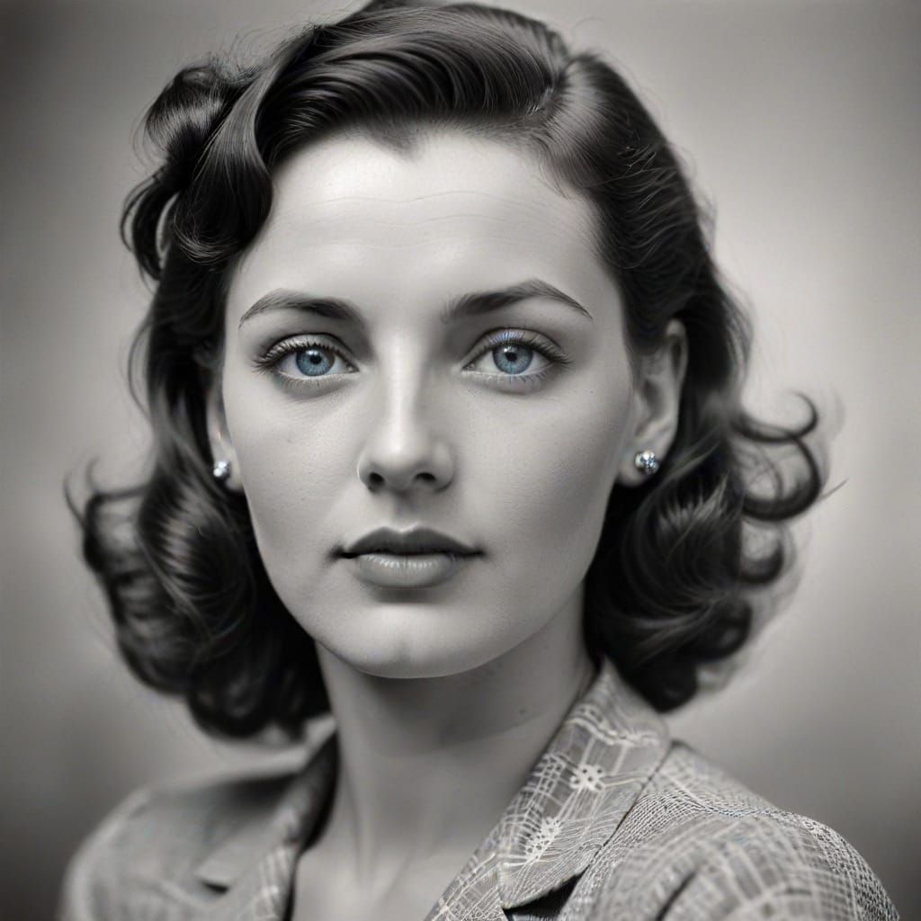 Vintage Woman in 1940s Attire with Piercing Blue Eyes