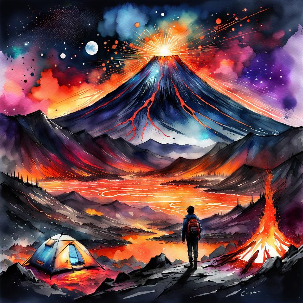 Infernal Campsite: A Digital Watercolor Painting