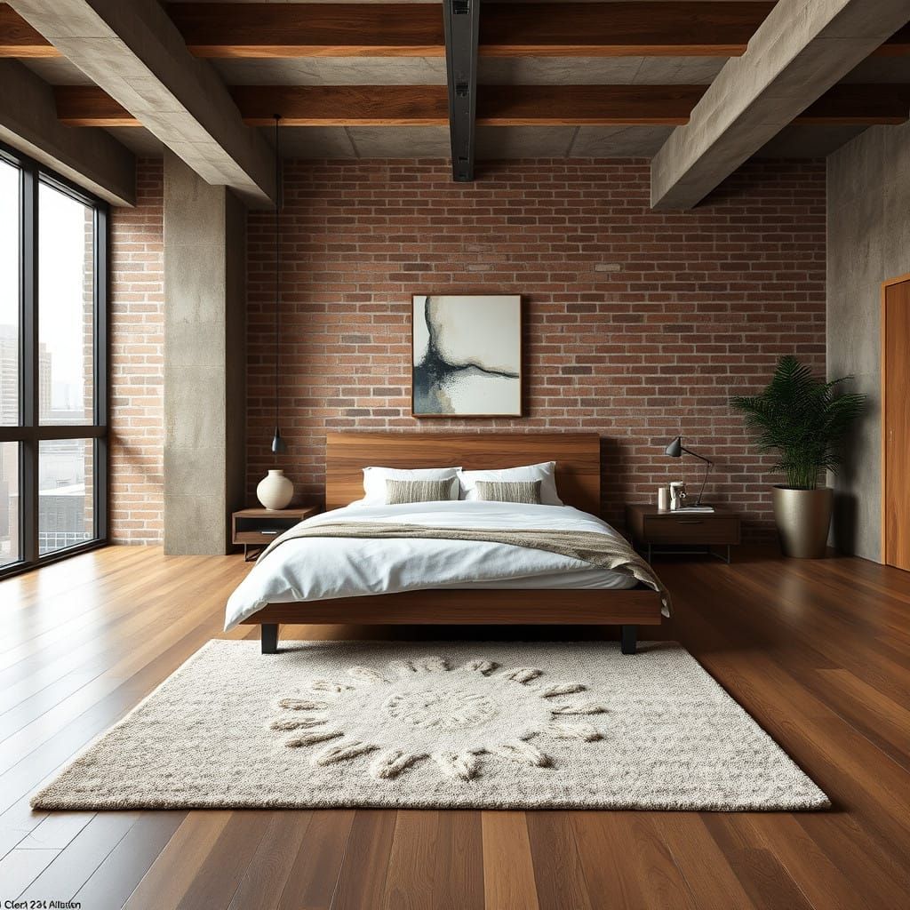 Modern Loft Bedroom with Natural Woods and Industrial Aesthe...