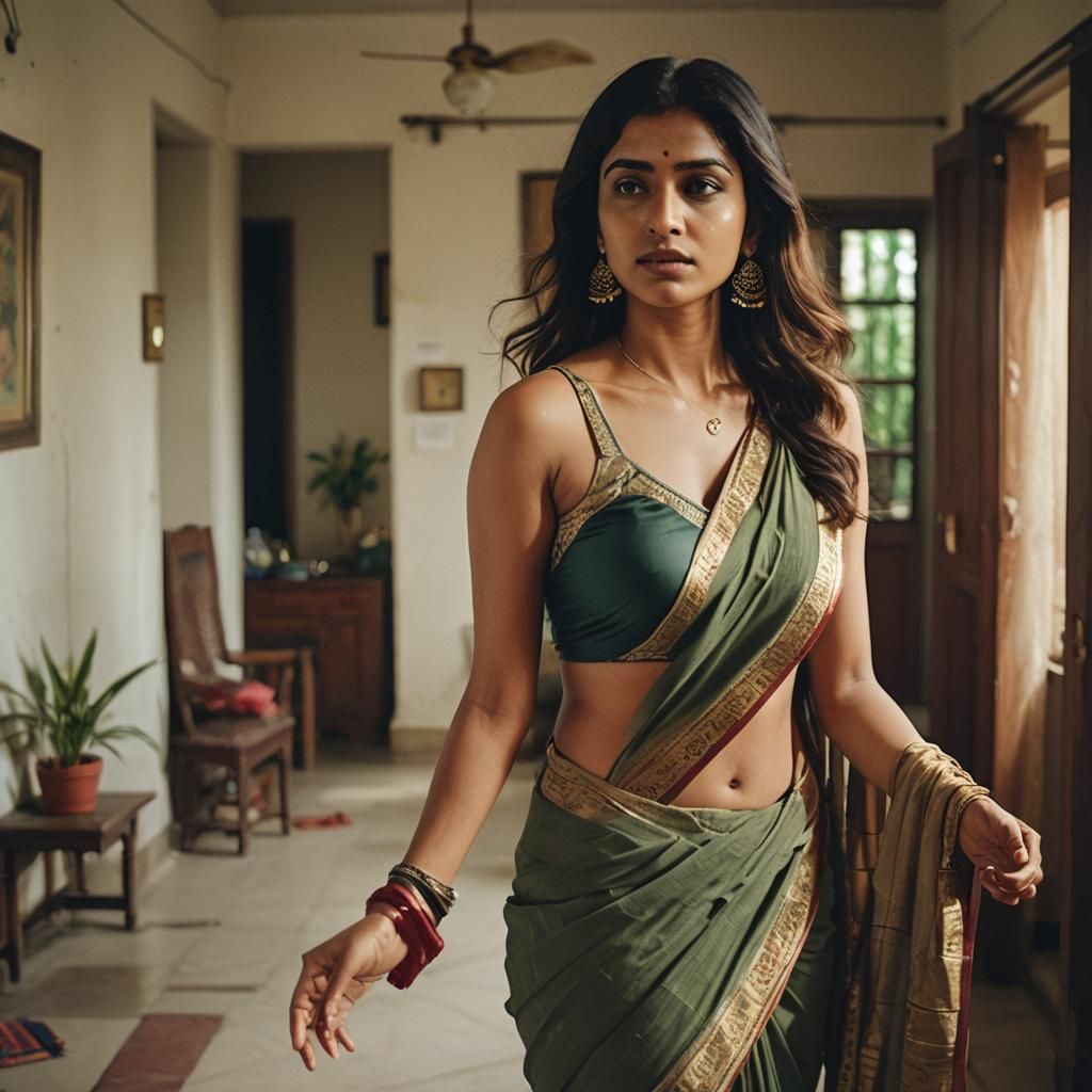 Cinematic Film Still: Indian Girl in Saree