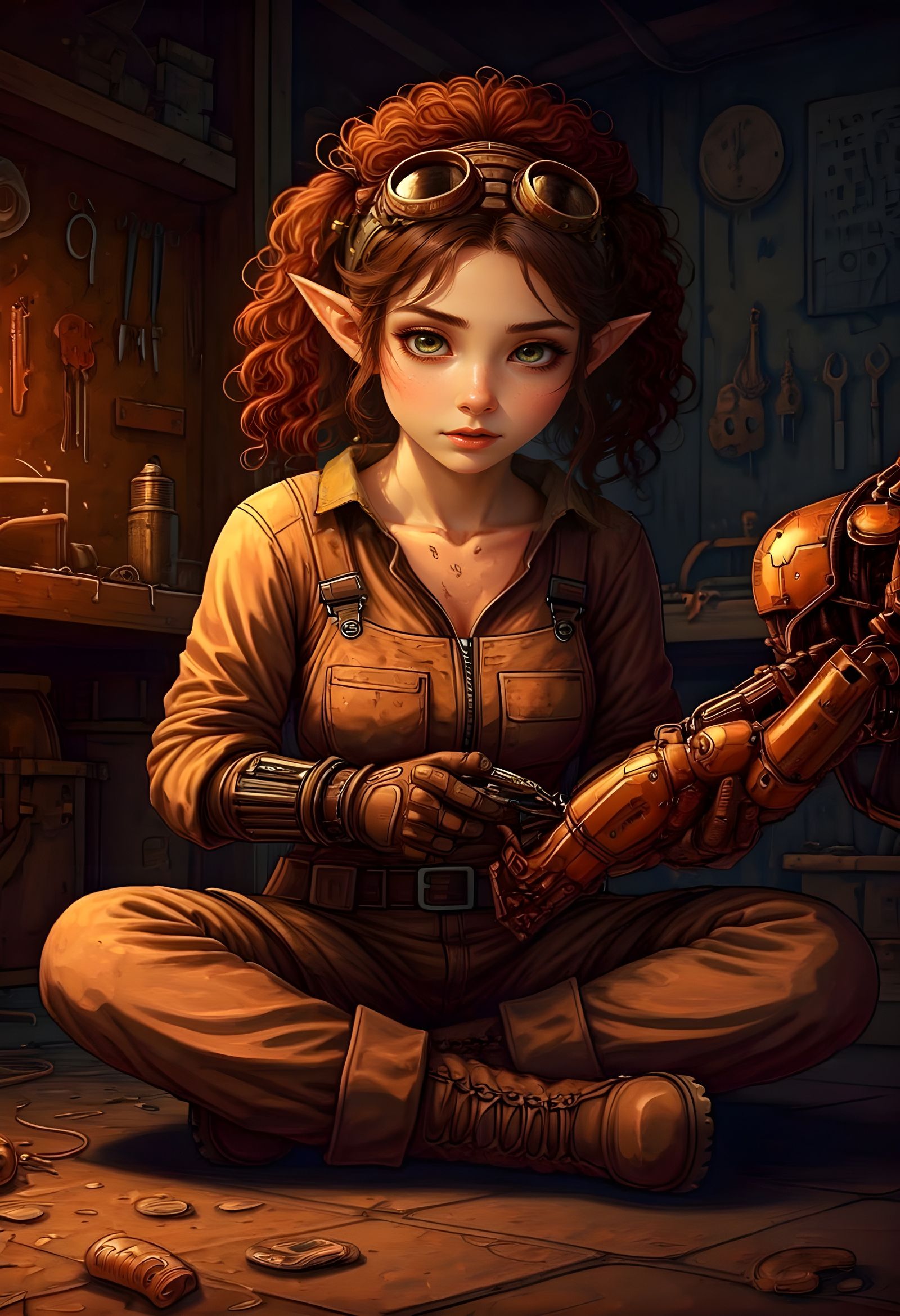 Steampunk Android Mechanic Girl in Focus