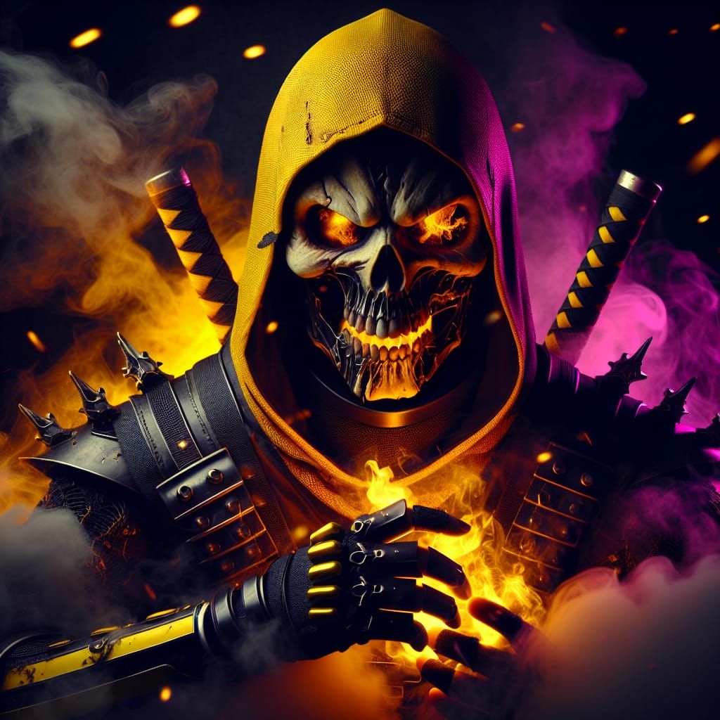 Skull-Headed Ninja in Dark Fantasy Style