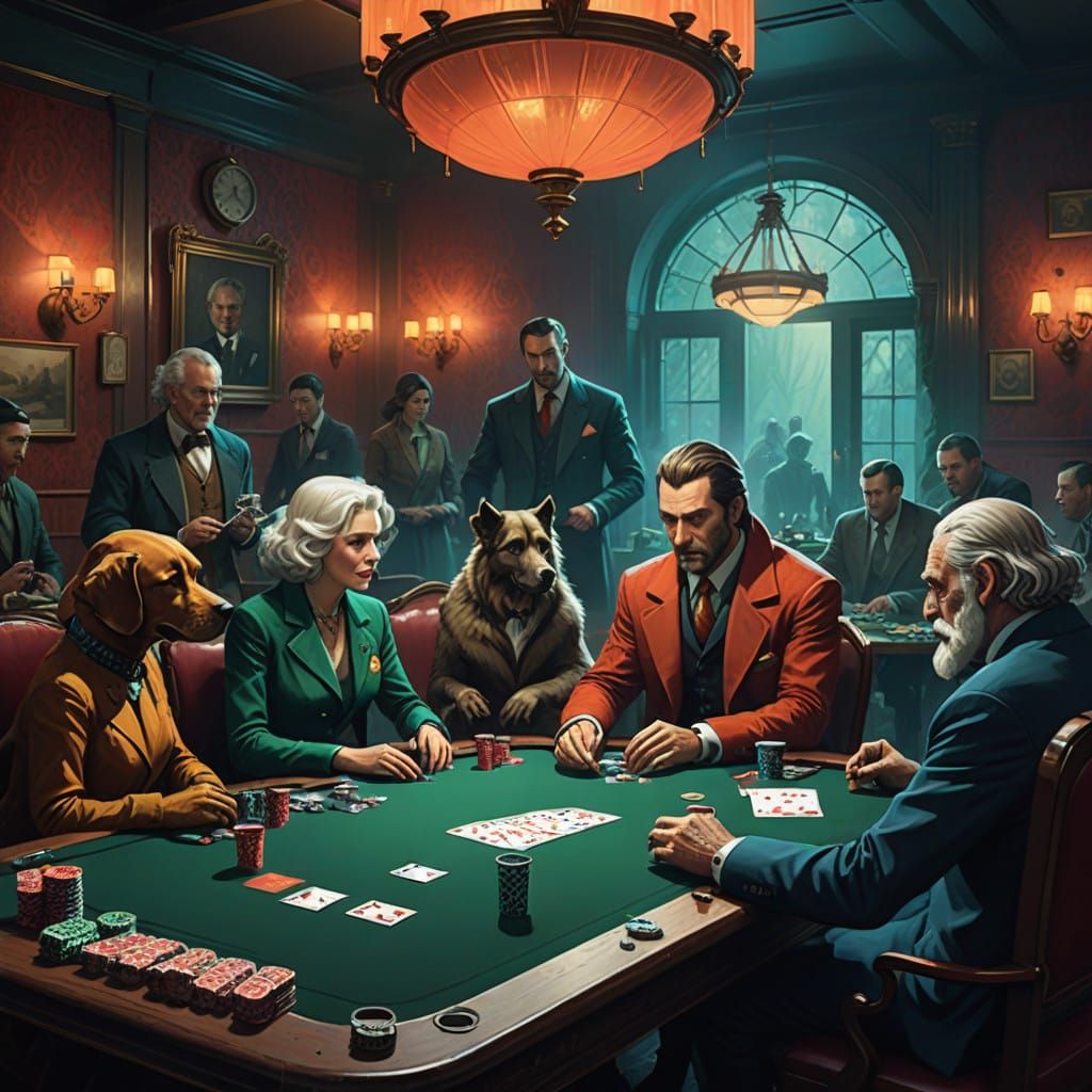 Canine Card Sharks Gather in Vintage Poker Room