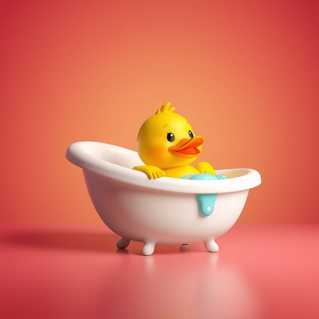 Cute Rubber Ducky in Bathtub as 3D Digital Art