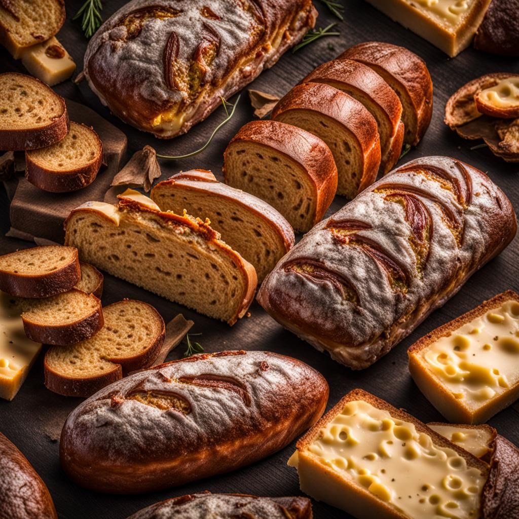 Hyperrealistic Wurst Käse Brot Still Life