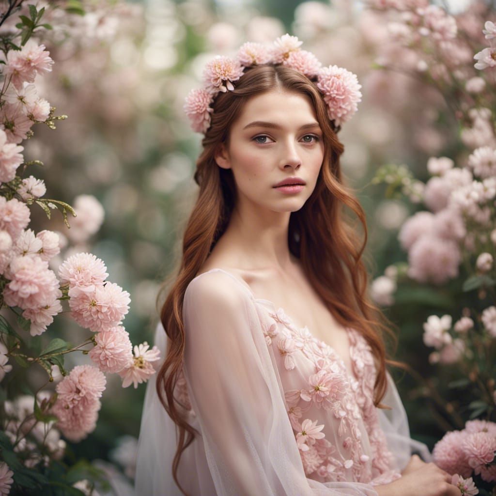 Ethereal Garden Portrait of a Woman in Bloom
