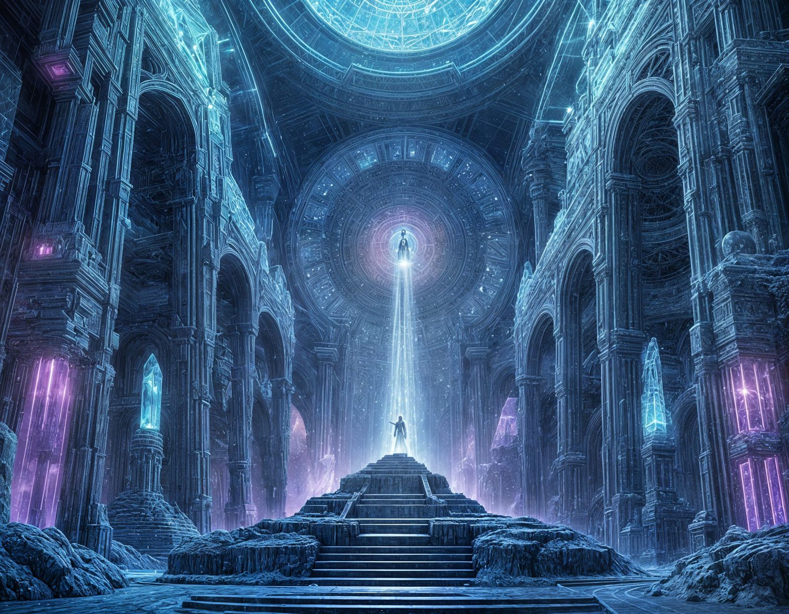 Surreal Futuristic Landscape with Advanced Holographic Compu...