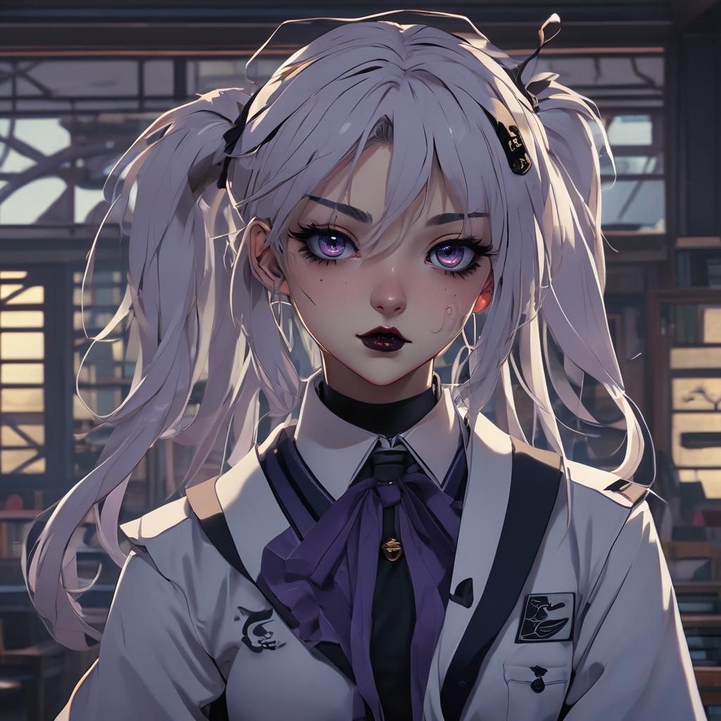 Goth Schoolgirl in Vibrant Anime Style