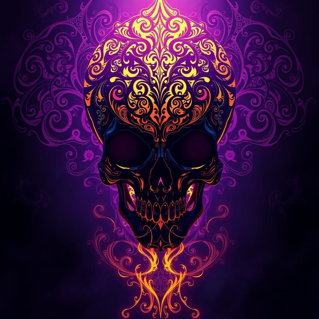 Ethereal Skull in Dark Fantasy Art Nouveau Style