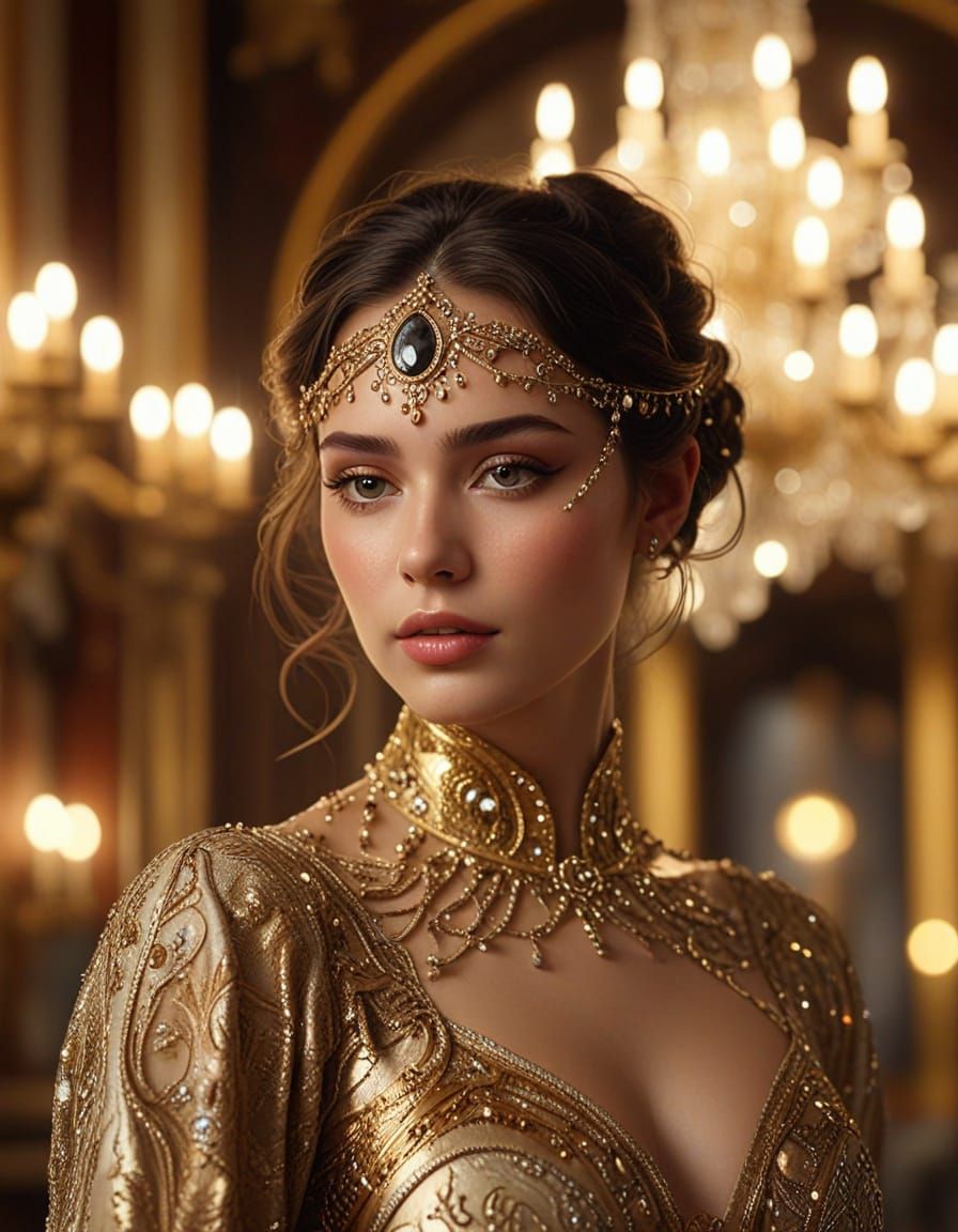 Luxurious Art Nouveau Ballroom Scene with Glittering Jewels ...