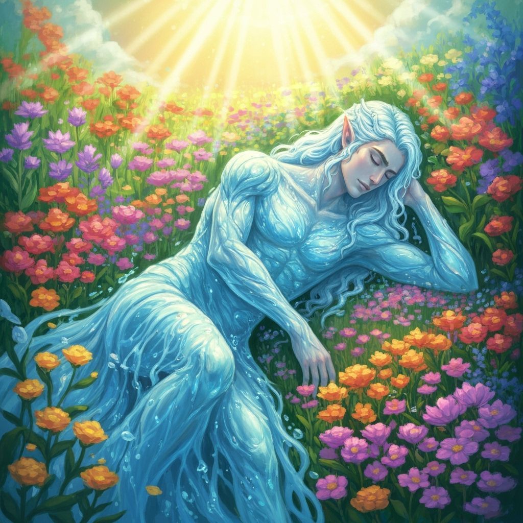 Elven Man Sleeps in Impossible Garden in Soft Focus